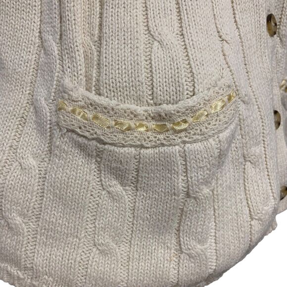 Vintage Womens Cream Cable Knit Sweater Vest L Button Front Pockets Sleeveless - Picture 2 of 5
